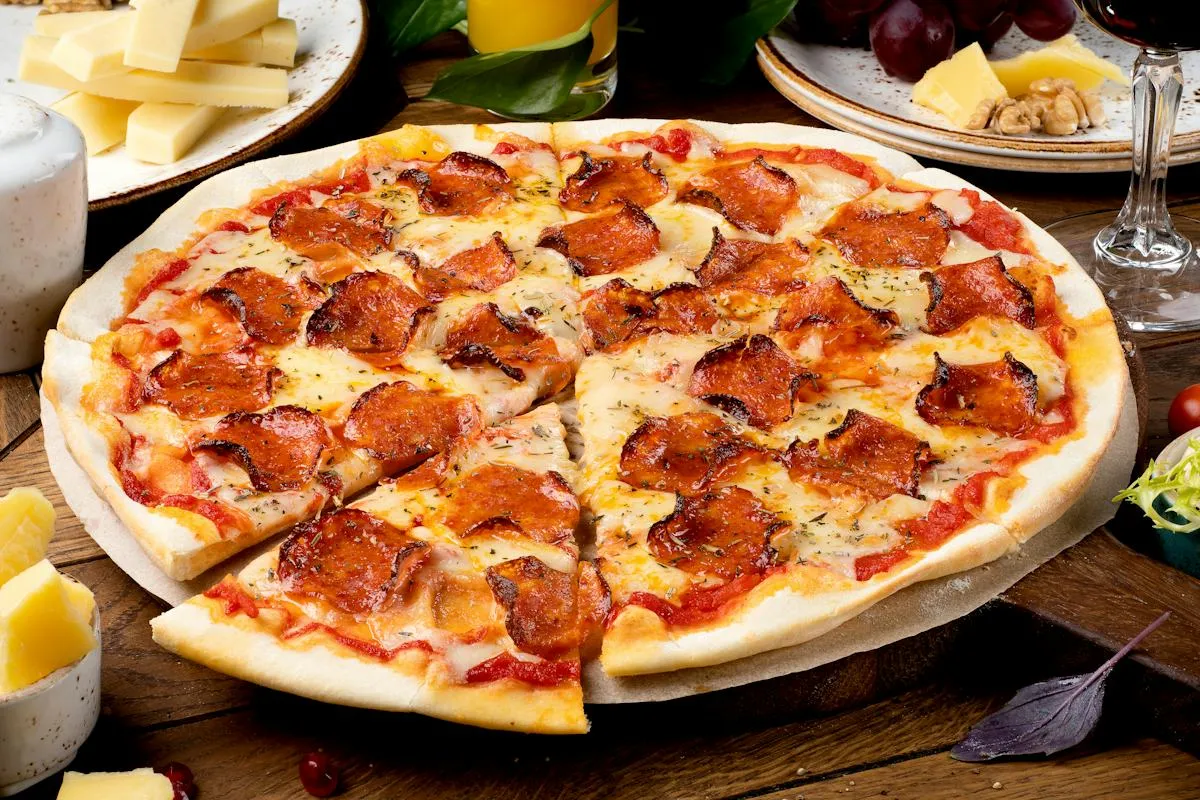 Pepperoni pizza with crisp edges